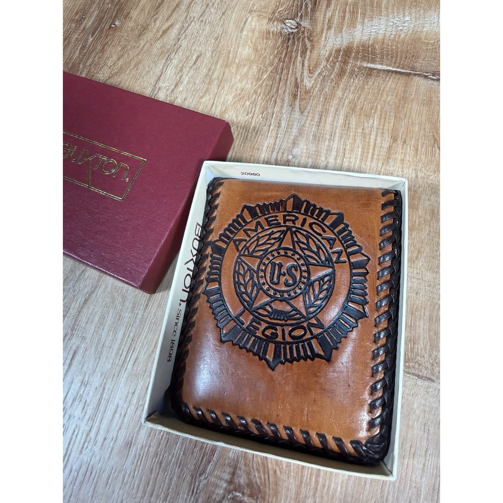 New VINTAGE Buxton US AMERICAN LEGION Handmade Wallet Billfold GENUINE LEATHER